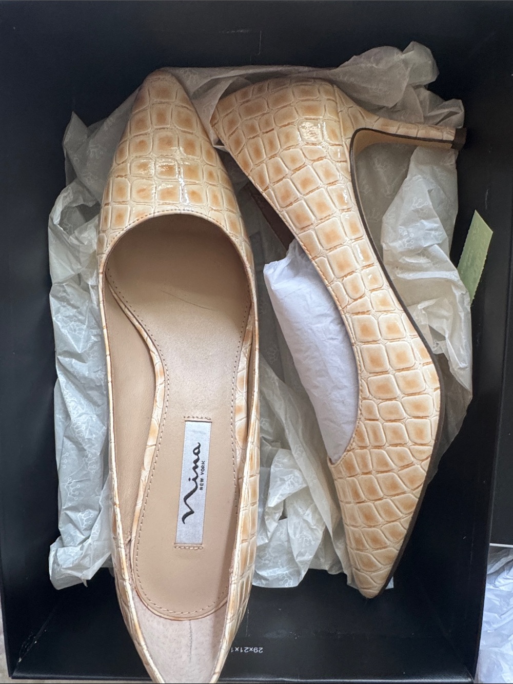 NWT/Box Nina Beige Croc-Embossed Pointed Toe Pumps